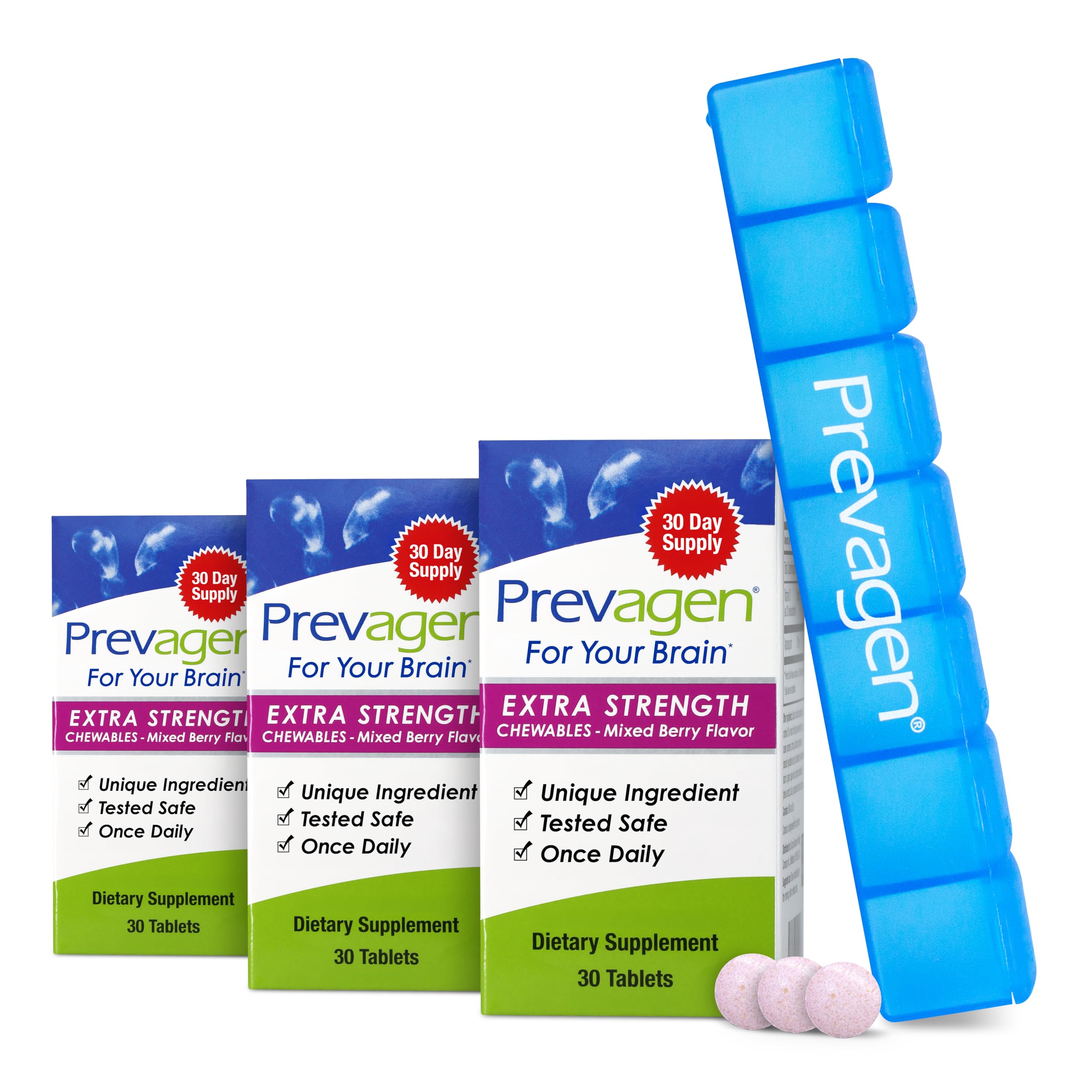 Prevagen Extra Strength - 90 Mixed Berry Chewables (3 Month Supply) 20mg of Apoaequorin Plus Vitamin D3