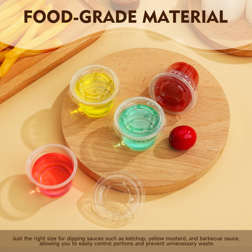 YEEHAW 100 Sets - 1 oz Jello Shot Cups with Lids, Portion Cups, Clear Disposable Plastic Jello Shot Cups for Meal Prep, Salad Dressing, Soufflé, Portion Containers