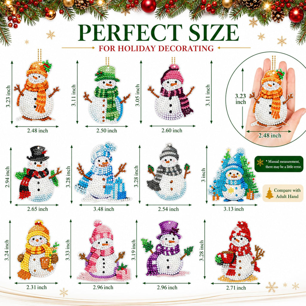 Ferraycle 12 Pcs Snowman Diamond Art Christmas Ornaments Kit, Multicolor