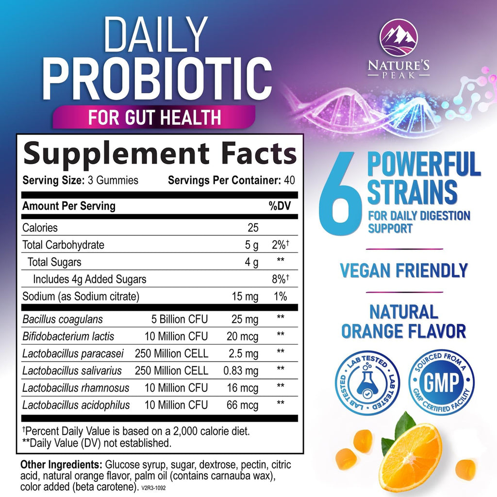 Probiotic Gummies - 5 Billion CFU Per Serving & Top 6 Pro Biotic Strains - Daily Probiotic Gummy Supplement for Women, Men & Teens - Natural Digestive Health, “Good” Gut & Immune Support - 120 Count