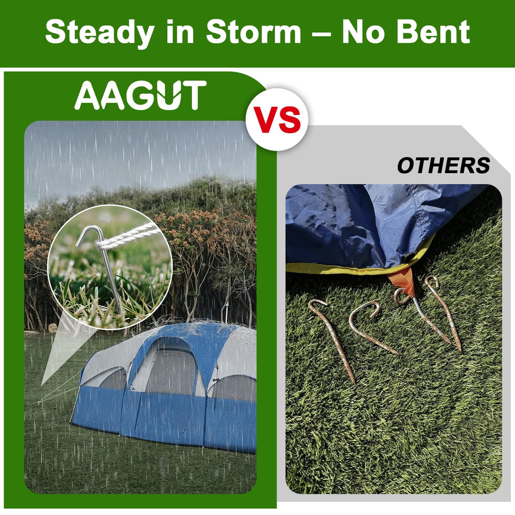 AAGUT Metal Tent Stakes Heavy Duty 9 Inch, Anti-Rust Yard Pegs for Camping