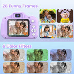 Seckton Upgrade Kids Selfie Camera, Christmas Birthday Gifts for Girls Age 3-9, HD Digital Video Cameras for Toddler, Portable Toy for 3 4 5 6 7 8 Year Old Girl with SD Card-Purple White