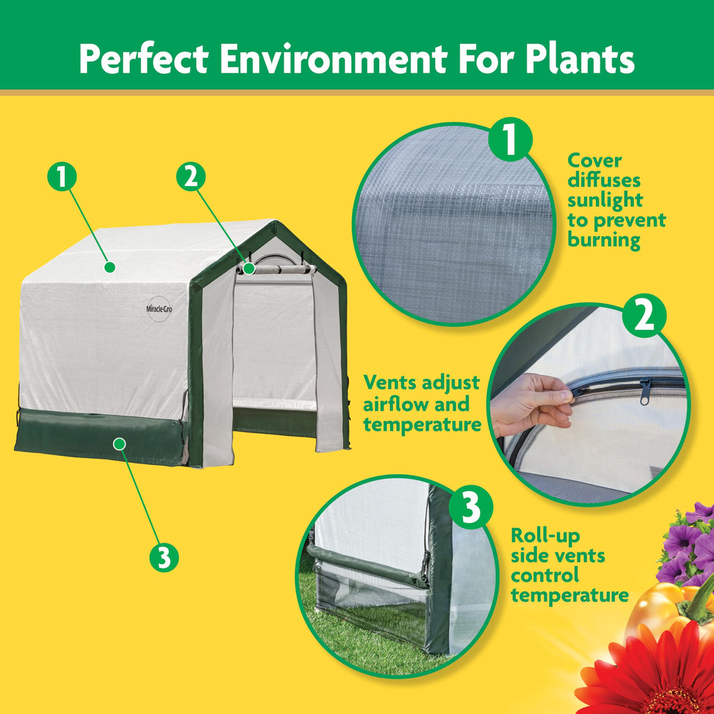 Miracle-Gro 6' x 6' x 6' Outdoor Mini Walk-in Greenhouse Plant Tent, All-Season Small Walk-in Plant Growth Accelerator with UV-Treated Fabric Cover and Zippered Panels, Clear