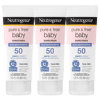 Neutrogena Pure & Free Baby Mineral Sunscreen Lotion with Broad Spectrum SPF 50 & Zinc Oxide, Water-Resistant, Hypoallergenic & Tear-Free Baby Sunscreen, 3 fl. oz, 3 pk