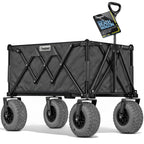 Beach Wagon with Heavy-Duty 10" Air Tires - All Terrain Folding Cart with Big Wheels for Sand and Gravel - 300 LB. Capacity (Black)
