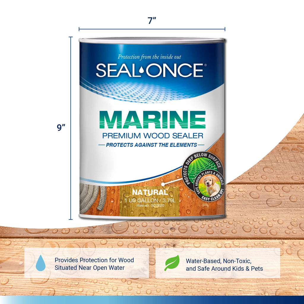 Seal-Once Marine Premium Wood Sealer - Waterproof Sealant - Wood Stain and Sealer in One - 1 Gallon Natural