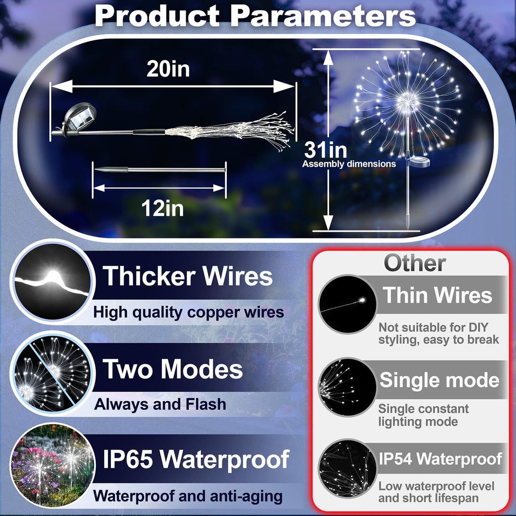 Anordsem Solar Fireworks Lights Outdoor: Garden Light Waterproof for Yard Outside - LED Starburst White Lighting Patio Path Decor 8 Pack - Gardening Gifts for Women Mom Homeowner