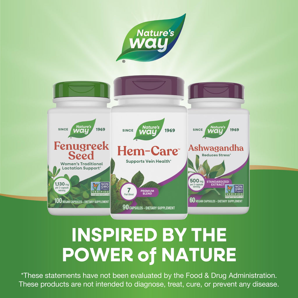Nature's Way Premium Hem-Care, Unique Vein Health Blend*, with Vitamins C & E, Choline, Calcium, Phosphorus, Horse Chestnut Extract, and Japanese Sophora Extract, 90 Capsules (Packaging May Vary)