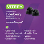 Viteey Sambucus Elderberry Gummies for Adults – Elderberry Vitamin C and Zinc Immunity Gummies - Vegan, Gluten-Free – 120 Count