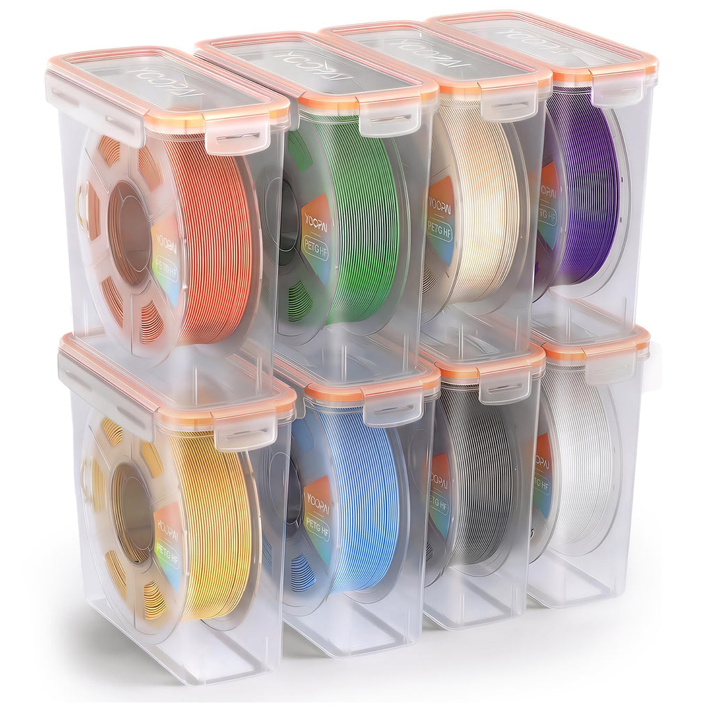 YOOPAI Pro Filament Storage Box – Precision-Fit Airtight Container for Single 1KG Spools, Flat-Lid Design for Stable Stacking, Premium Desiccant Moisture Control, 3D Printer Filament Storage 8 Pack