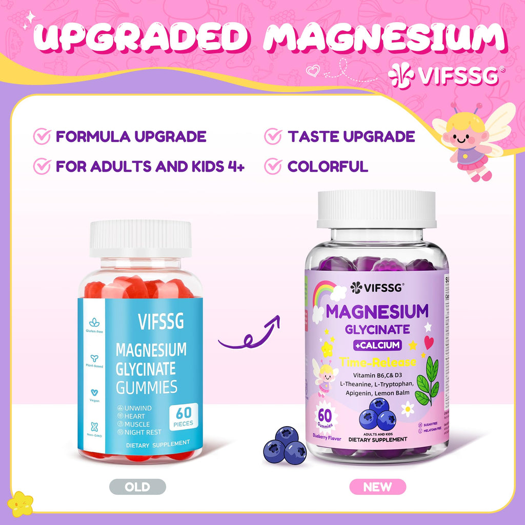 Magnesium Glycinate Gummies for Adults & Kids 4+, 2 Pack Sugar Free Magnesium Bisglycinate Supplement 400/200mg with L Theanine, Chamomile, Lemon Balm for Evening Support & Bedtime Routine 120 Gummies