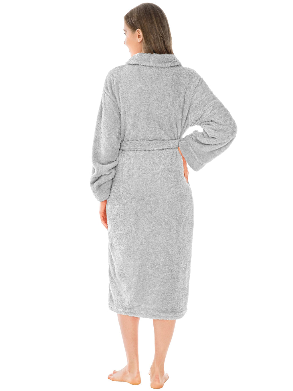 PAVILIA Premium Womens Plush Soft Robe, Sherpa Bathrobe, S/M Light Gray