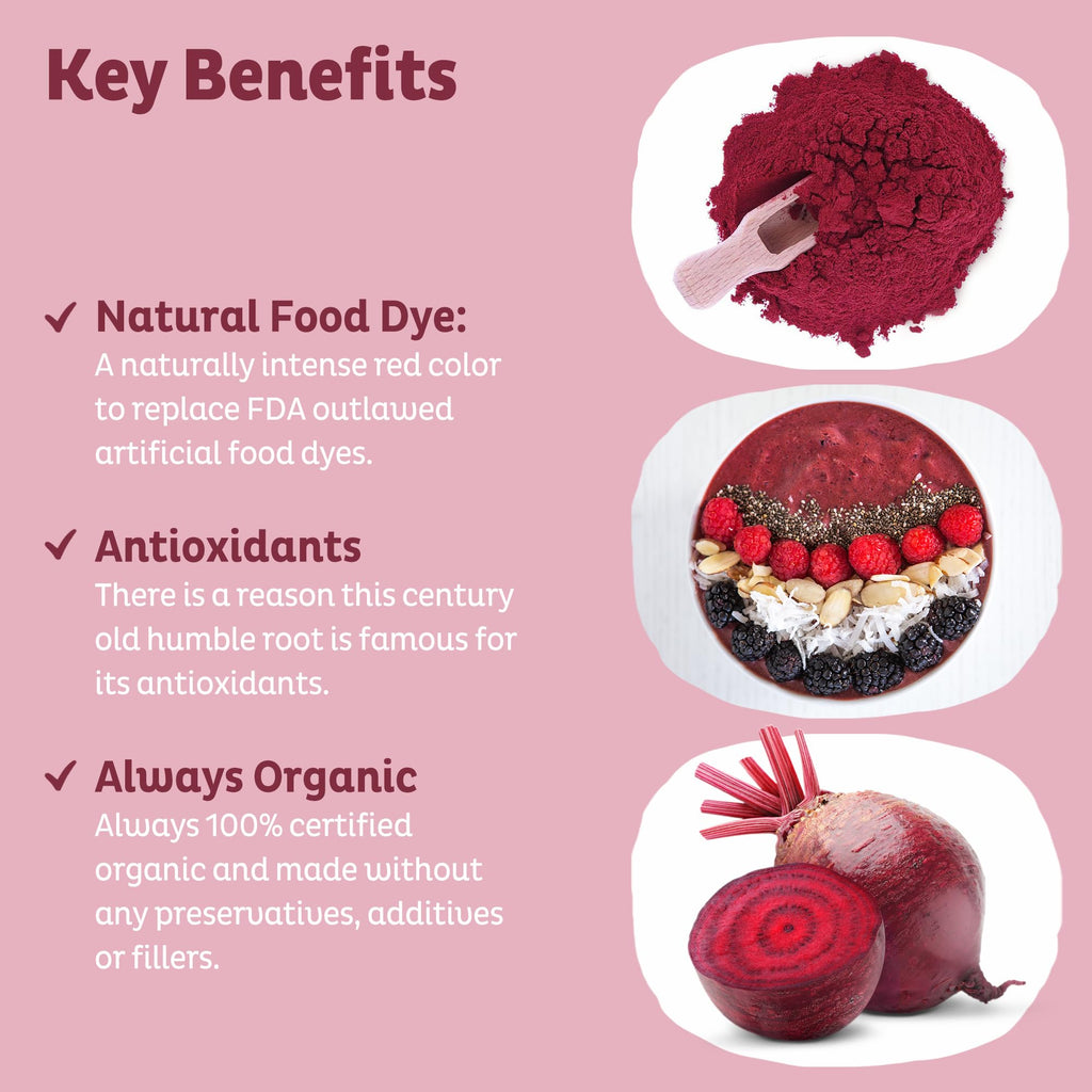 KOS Organic Beet Root Powder, USDA Organic - Natural Nitric Oxide Booster, Superfood Plant Based Beetroot Antioxidant, Supports Active Lifestyle & Healthy Circulation, Soy & Gluten-Free - 90 Servings
