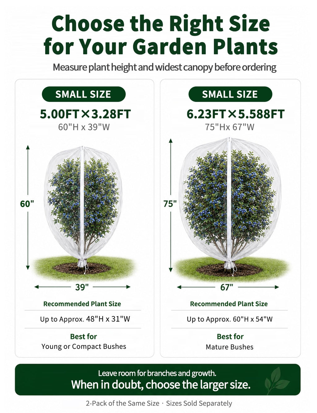 Garden Bird Netting for Insects, 2 Pack 5x3.28ft, Fruit Tree Netting with Zipper & Drawstring, Ultra Dense Mesh Plant Covers for Blueberry Tomato Cherry Peach Apple Trees Pest Barrier (5x3.28FT)