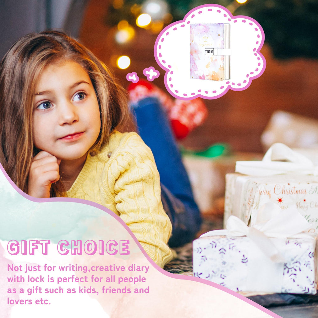 CAGIE Diary with Lock for Girls Age 8-12,Birthday Gifts for 9 10 11 12 Year Old Girls, Tie Dye Design 192 Pages Diary with Pen, 5.7 x 8.5 Inch Journal with Lock for Women Girl,Purple