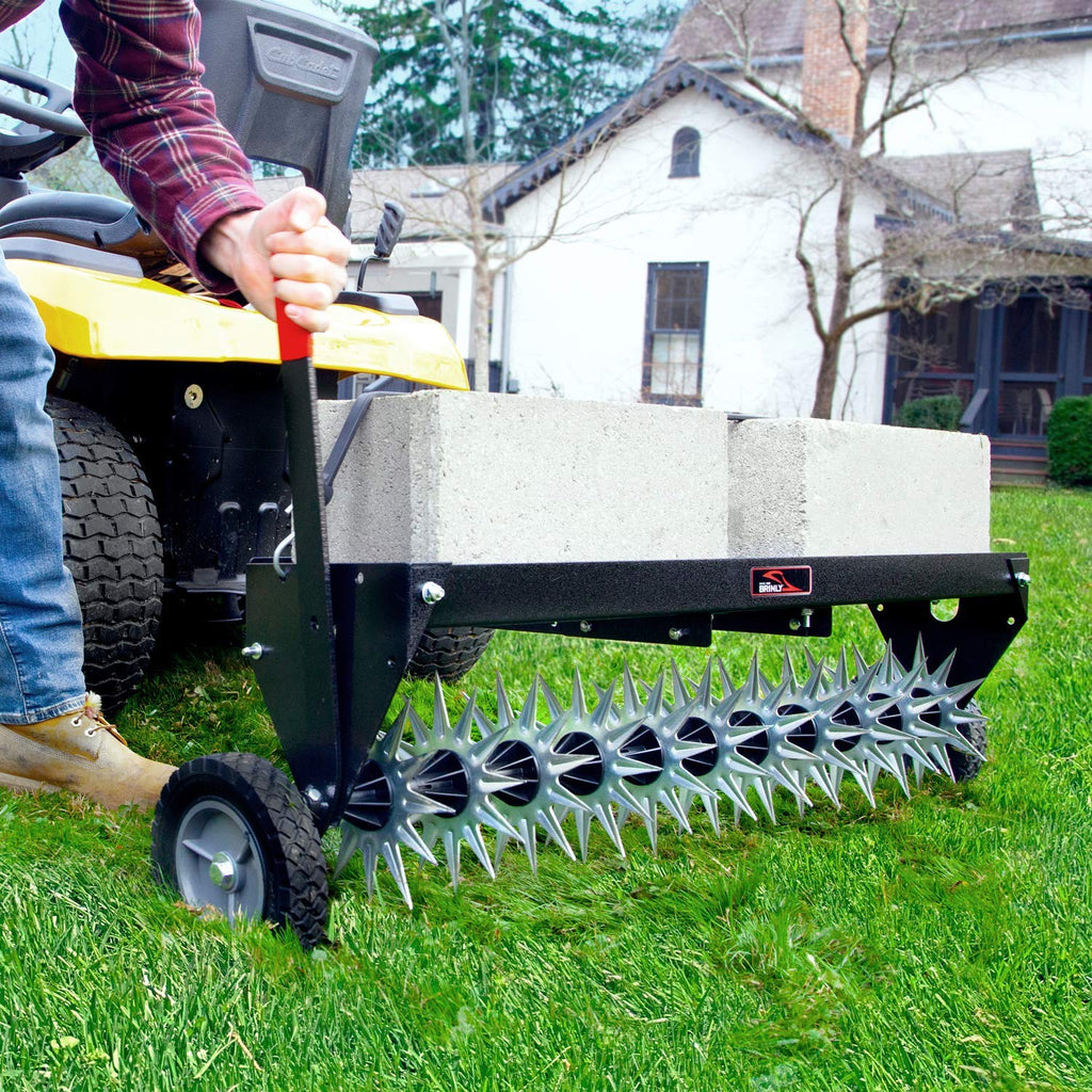 Brinly SAT2-40BH-P Tow Behind Spike Aerator with Transport Wheels, 40" - Carbon