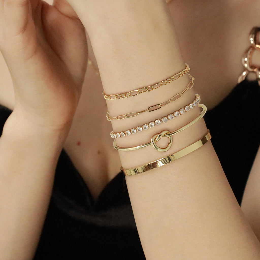 Dainty Non Tarnish Gold Bangle Cuff Tennis Bracelets for Women
