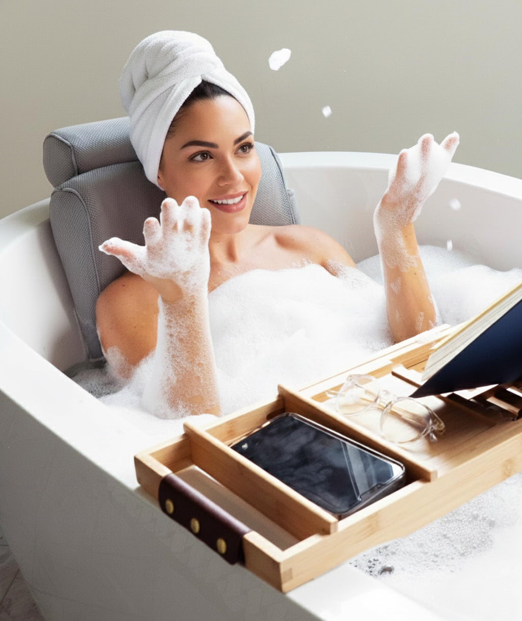 Everlasting Comfort Luxury Bath Pillows for Tub with Head and Neck Support - Non-Slip Bathtub Pillow with Suction Cups, Quick-Drying Mesh & Drying Hook - Jacuzzi & Spa Accessories for Women - Gray