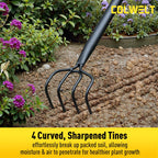 Colwelt 4 Tines Garden Cultivator Rake 59'', Hand Tiller Garden Tool with Sharp Forged Steel Head, 4 Tine Cultivators for Gardening with Long Handle, 4 Prong Rake for Digging Loosening Weeding