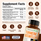 Turmeric Curcumin Supplement with Boswellia Serrata, Ginger Root, Organic Turmeric Powder & Bioperine for Max Absorption - 95% Curcuminoids Turmeric Supplement - 60 Tumeric Boswellia Extract Tablets