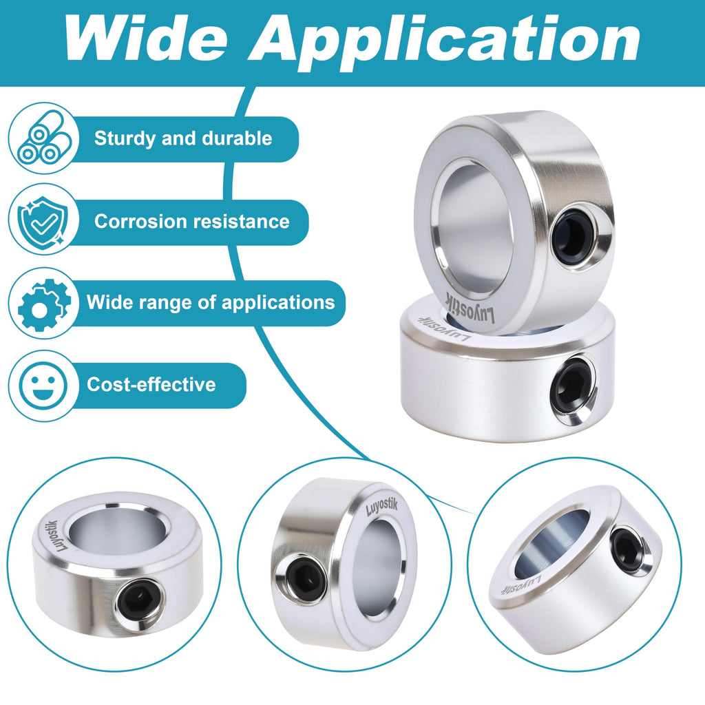 Luyostik 2pcs 2" bore Shaft Collar,2" bore Solid Steel Style zinc Plated Set Screw Shaft Collars,3 OD, 7/8" Width, for Wheel Barrow Axle, Gearbox Assemblies, Machine Tools, Industry