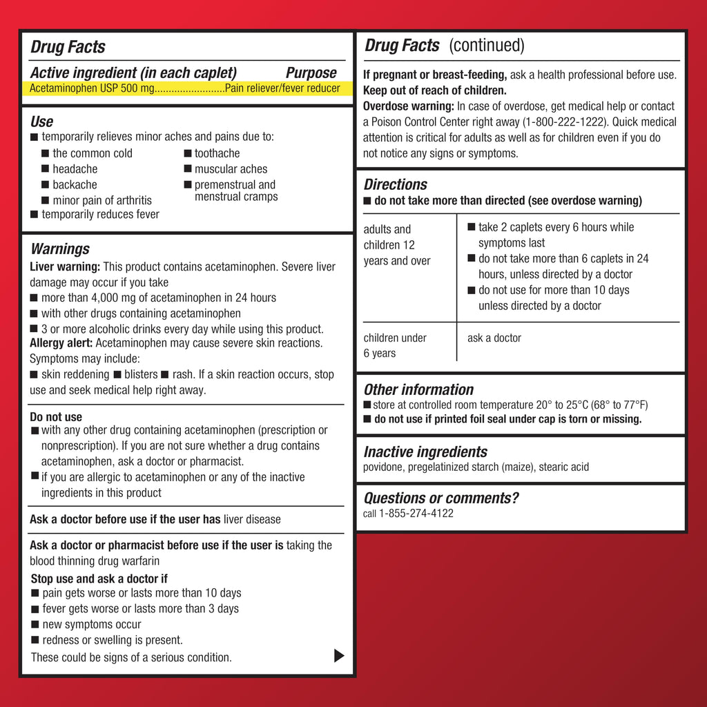 Amazon Basic Care Extra Strength Pain Relief, Acetaminophen Caplets, 500 mg, 200 Count