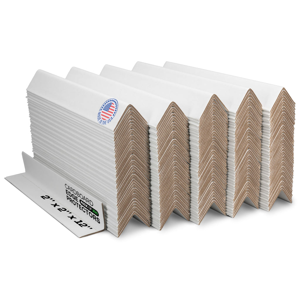 IDL Packaging 2" x 2" x 12" Cardboard Edge Protector, Pack of 200 - White Kraft Cardboard Corners for Shipping - V-Board Reinforced