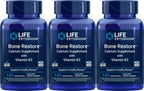 Life Extension Bone Restore Calcium Supplement with Vitamin K2, 120 Capsules (Pack of 3)