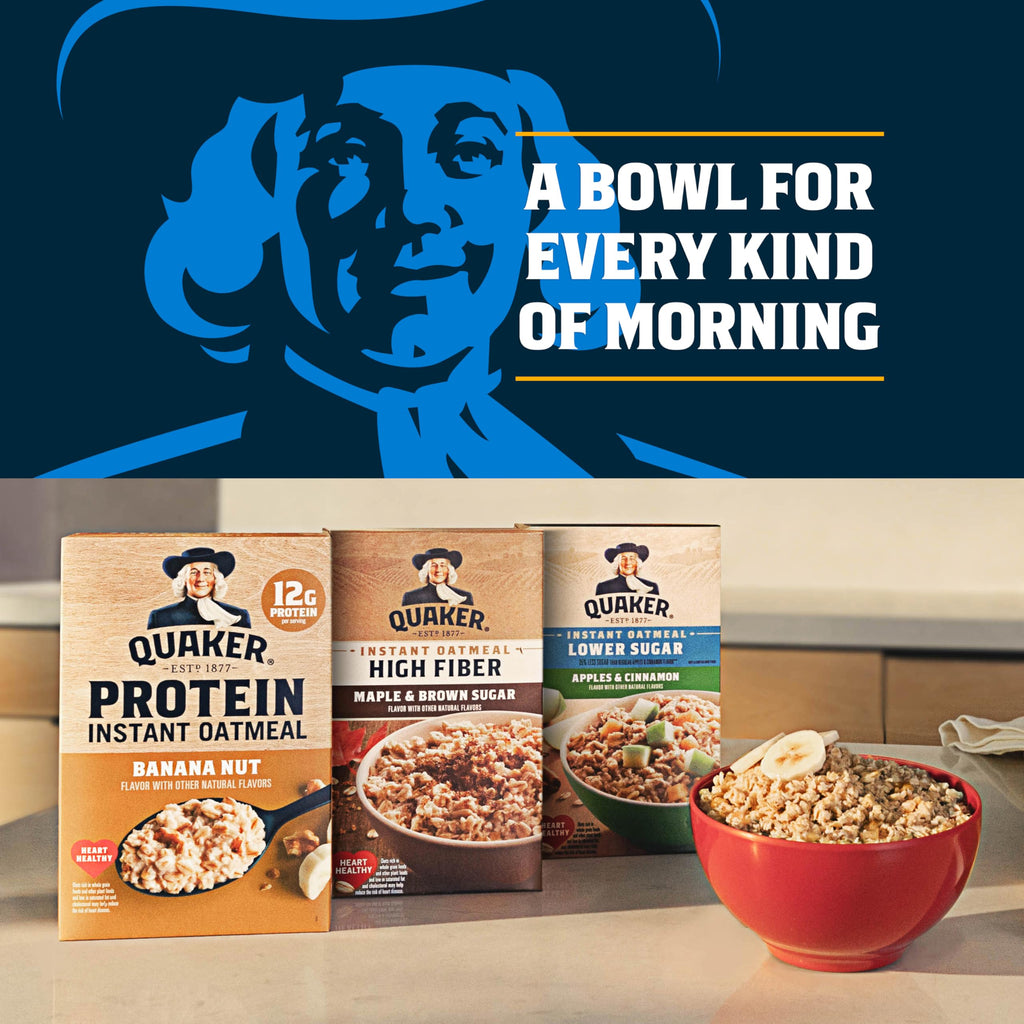 Quaker Instant Oatmeal Lower Sugar, 4 Flavor Variety Pack 44 Count (Pack of 1)