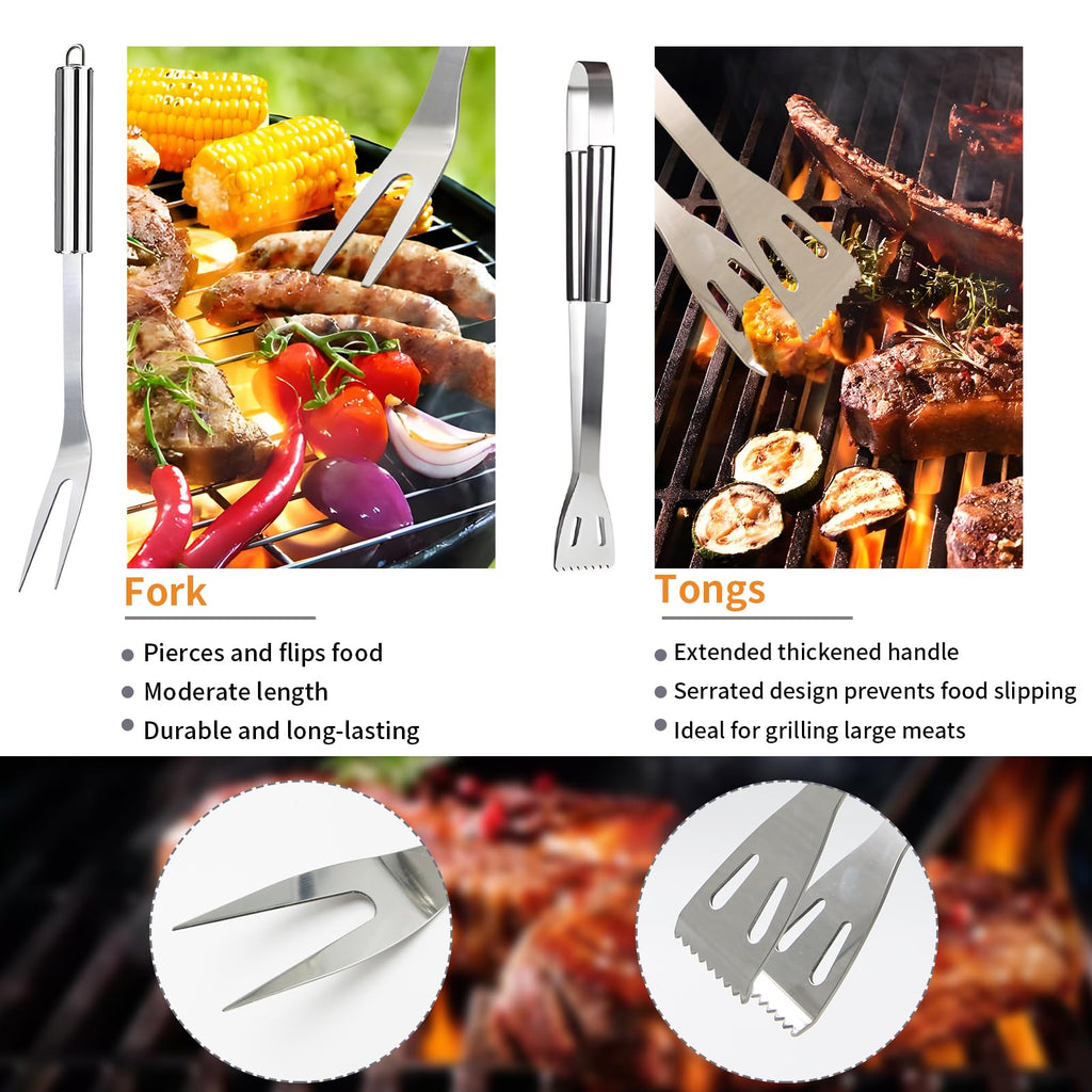 11Pcs Stainless Steel BBQ Grilling Accessories Set, Dad Gifts for Men Christmas Grilling Gifts,Portable Practical Grill Tools Utensils Kit with Storage Bag for Outdoor Grill Camping Backyard