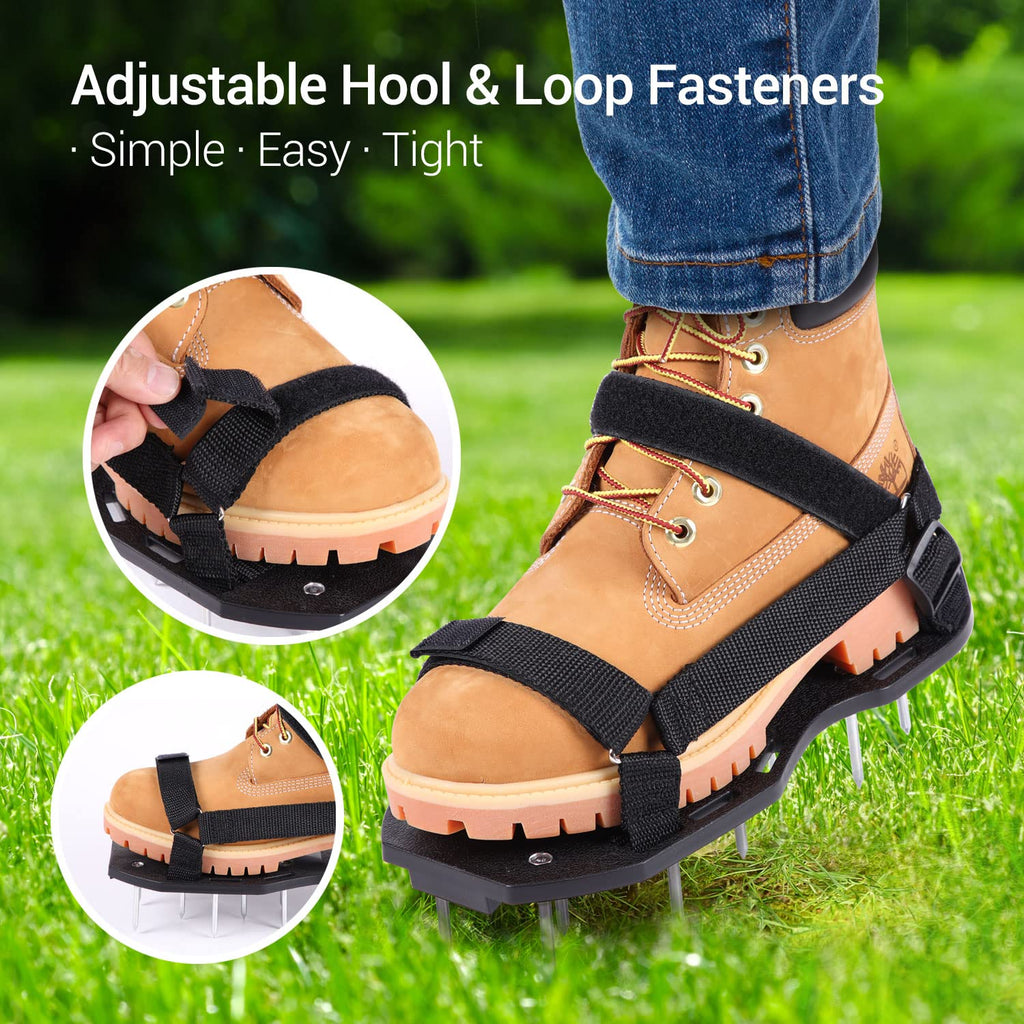 Ohuhu Lawn Aerator Shoes with Stainless Steel Shovel, Free-Installation Aerating Shoe with Hook&Loop Straps, Heavy Duty One-Size-Fits-All Spiked Aerating Sandals for Garden Grass