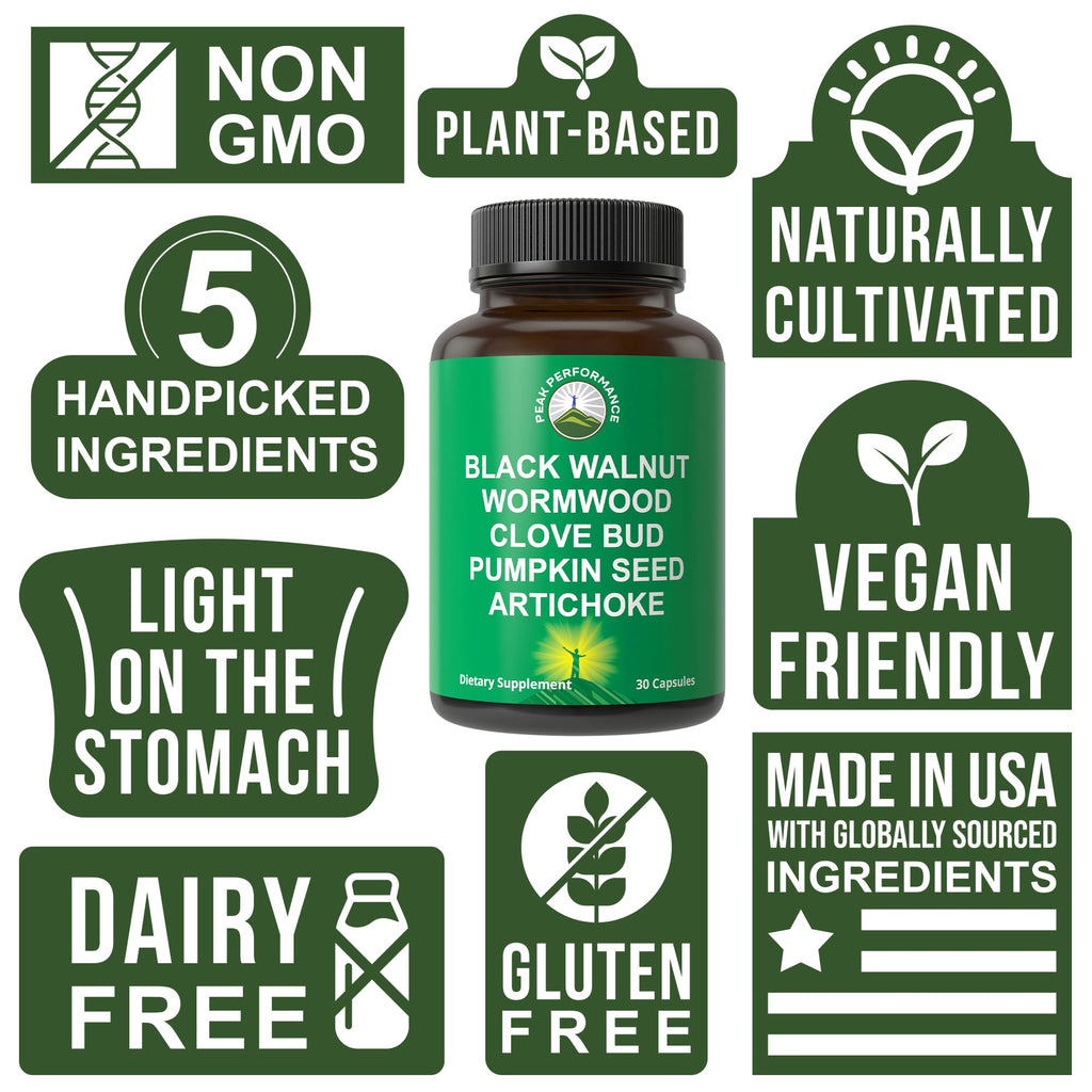 Wormwood Black Walnut Clove Cleanse for Humans. Elimination Detox + Intestinal Support Capsules Supplement for Adults and Kids. Pills with Artichoke and Pumpkin Seed for Additional Benefits
