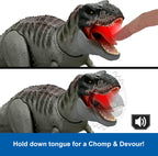 Mattel Jurassic World Rebirth Power Devour Tyrannosaurus Rex Dinosaur Figure with Tongue Activated Constant Chomp, Lights & Sounds, Digital Play