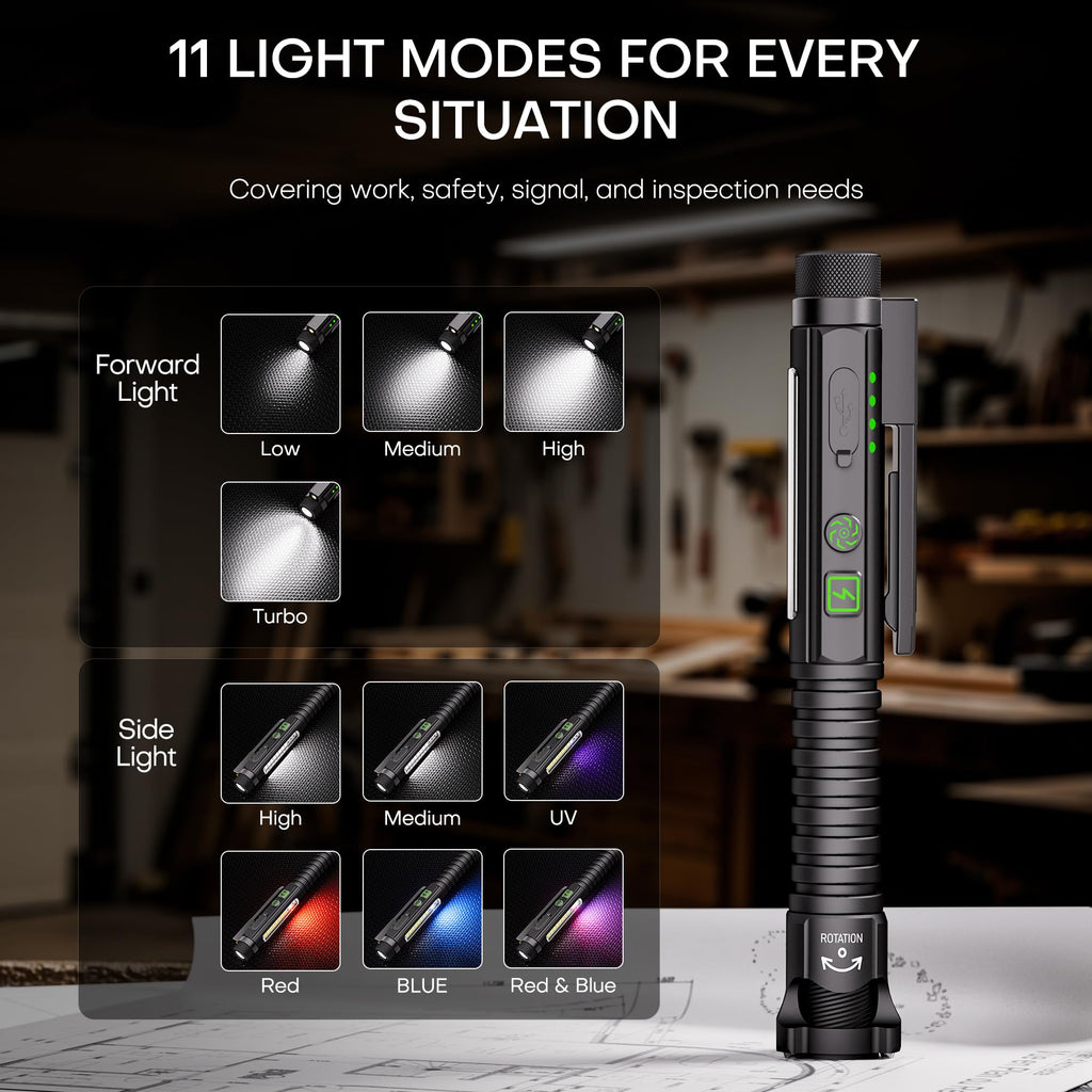 PASIION EDC Flashlight Rechargeable,800 Lumen Small Flashlight with Magnetic Clip & Base, 11 Modes LED Flashlight,Glass Breaker&Bottle Opener, USB-C Flashlight for Working,Home and Emergency