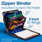 Case-it School Zipper Binder | 3" O-Rings | 600-Sheet | D-146 Midnight Blue