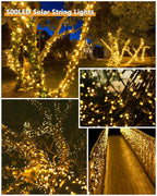 KAQ Solar String Lights Outdoor 2Pack 500LED 180FT Waterproof Warm White