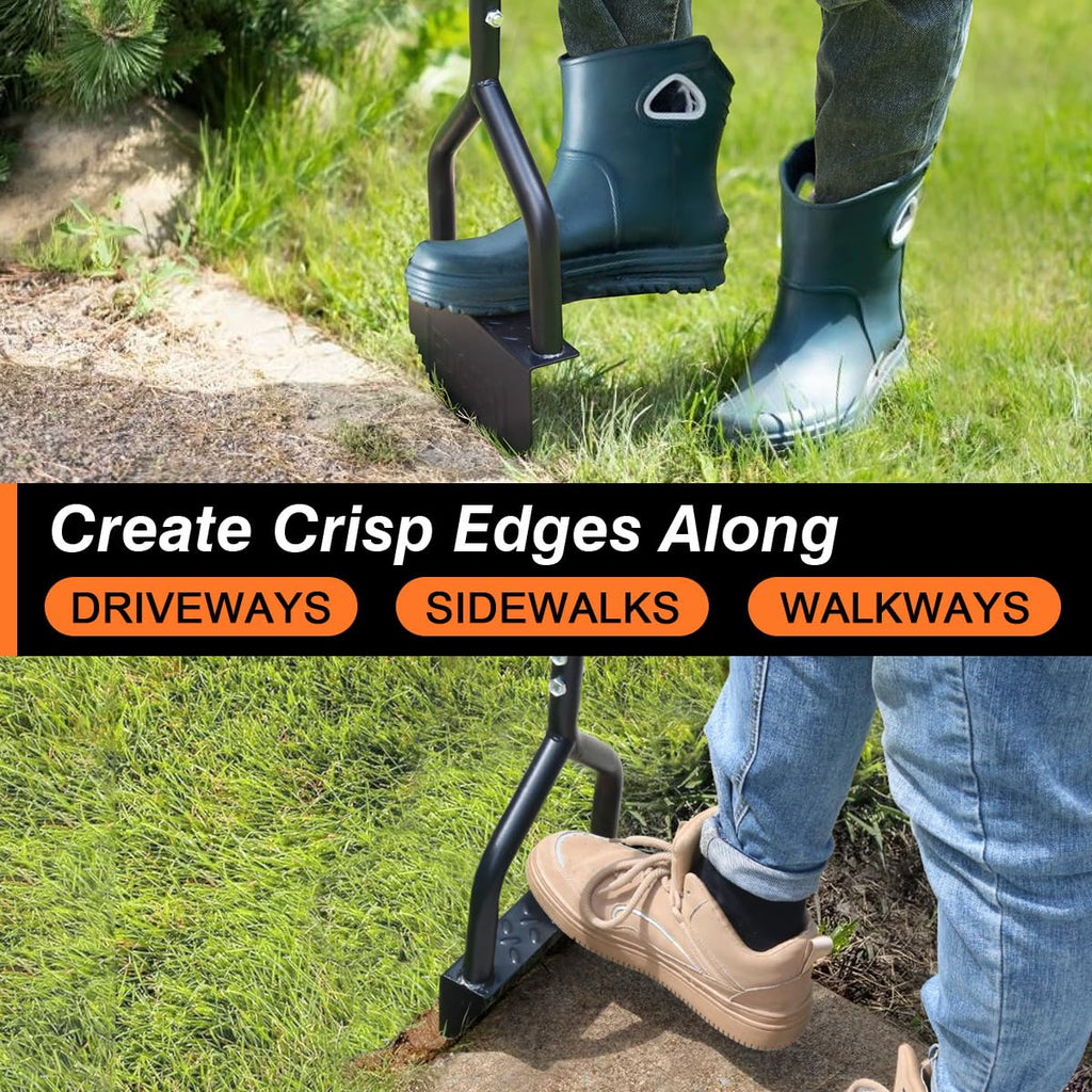 Colwelt Manual Edger Lawn Tool 40-inch, Half Moon Edger Chopper Lawn Tool with V-Shape Serrated Blade, Solid Steel Lawn Edger Tool with Soft T-Grip, Garden Edger for Sidewalk, Grass, Yard, Landscape