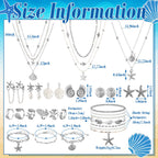 23 Pcs Seashell Starfish Jewelry Set Summer Mermaid Accessories, Silver