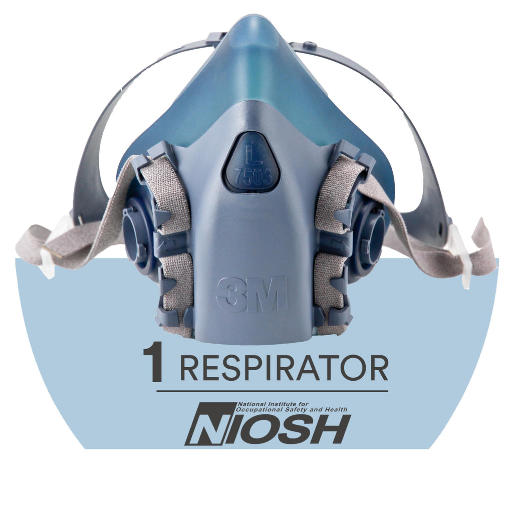 3M Reusable Respirator Half Facepiece 7503, NIOSH, 3M Cool Flow Valve, Dual Airline Supplied Air Compatible, Integrated Dropdown Suspension, Bayonet Connections, For Chemical Handling, Painting, Large