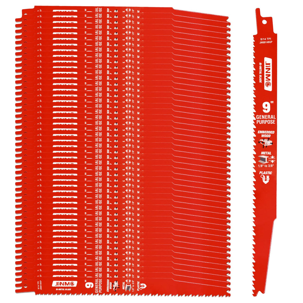 50 Pack 9 Inch 8/14TPI Reciprocating Saw Blades for Wood and Nail-Embedded Wood Demolition, Metal Cutting for 1/8-3/8 Medium Metals and PVC Pallets etc.- Compatible with Diablo Bi-Metal Blades