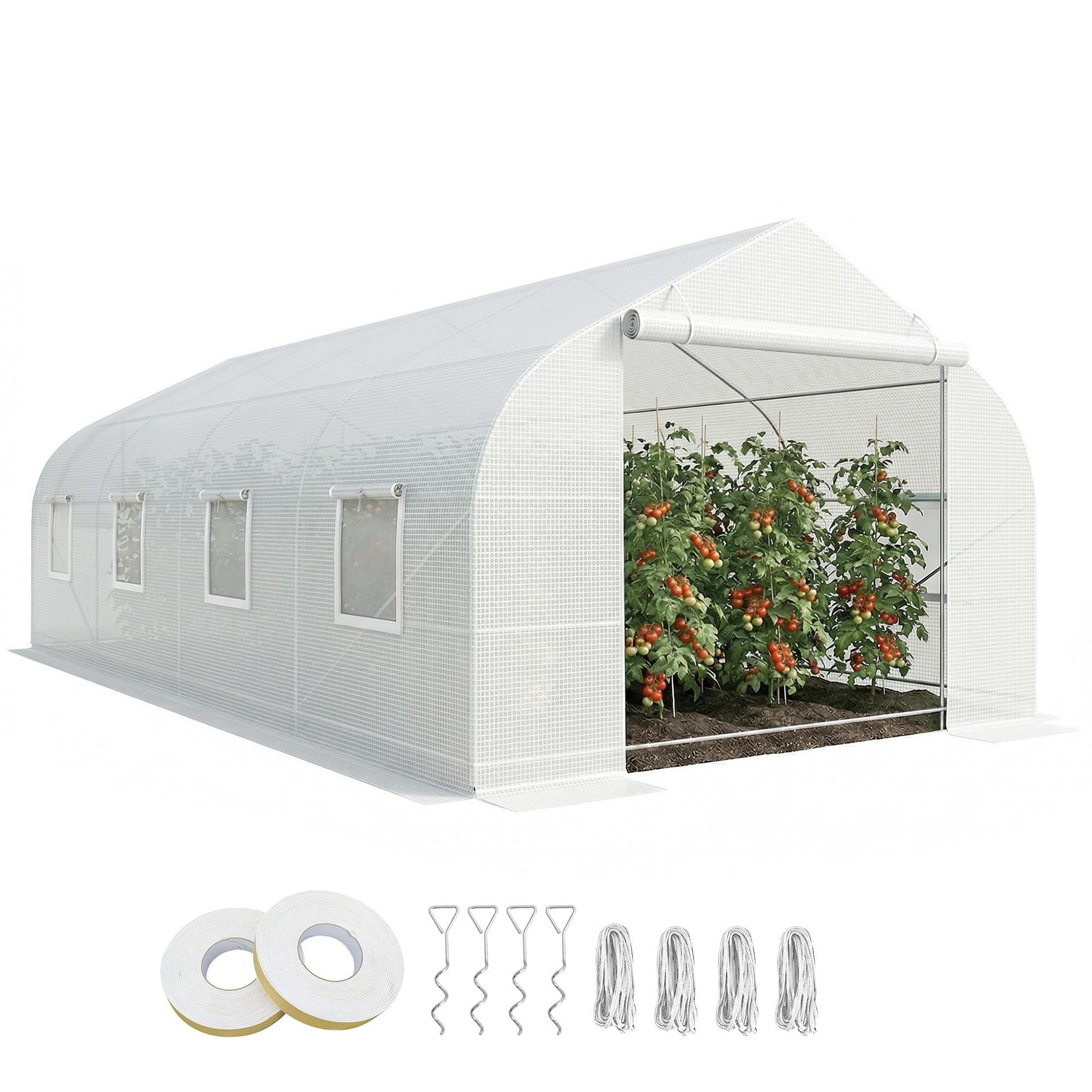 Outsunny 20' x 10' x 7' Outdoor Walk-in Greenhouse Zippered Door White