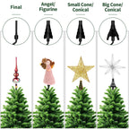 Christmas Tree Topper Holder - Twist On Universal Stabilizer with Adjustable Attachments. Secure Lock for Treetop Ornaments, Fits Most Basic Tree Types & Topper Bases (Black)