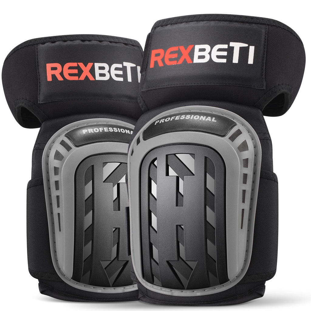 REXBETI Knee Pads for Work, Construction Knee Pads for Men, Heavy Duty Comfortable Anti-slip Foam Gel for Gardening Flooring and Cleaning, Strong Stretchable Straps, Gray