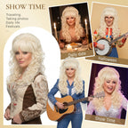 Long Big Blonde Curly Wig with Bangs for Women Costume, 24 Inch Wavy Hair