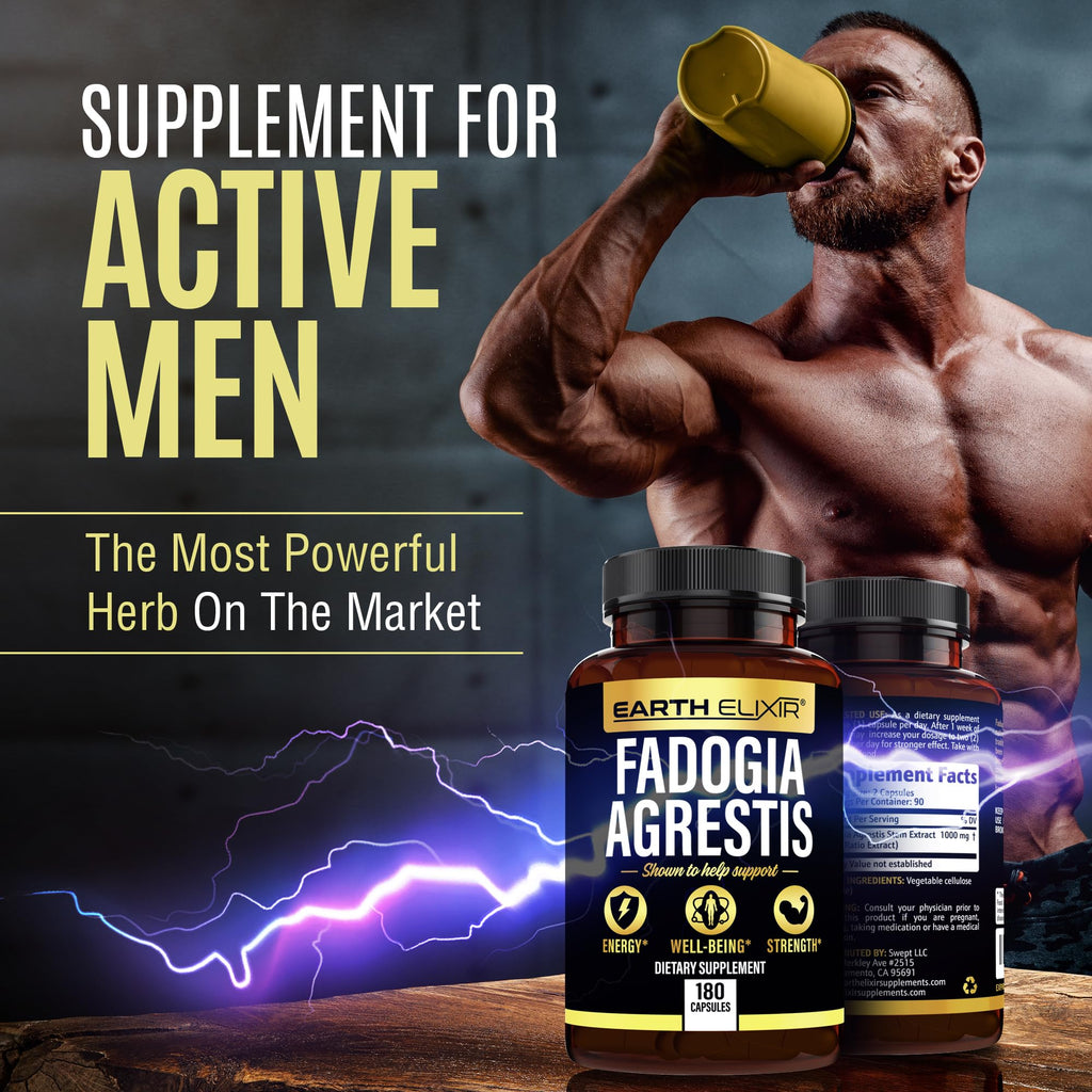 Earth Elixir Fadogia Agrestis Supplement 900mg (180 Capsules) - Made in USA - 3 Month Supply - 3rd Party Tested - Fadogia Agrestis Extract -Max Purity – 100% Pure – Fadogia Agrestis Capsules
