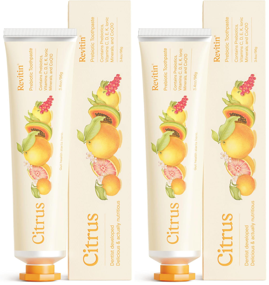 Revitin Toothpaste | Fluoride-Free Prebiotic Citrus Tooth Gel | No SLS, Gluten Free, Dye Free, GMO Free, No Sweeteners | Non-Toxic, Kid Approved (Pack of 2)