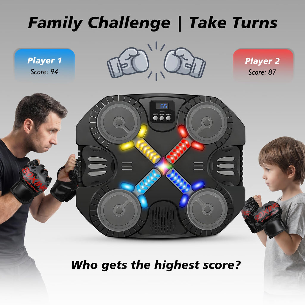 Music Boxing Machine Sport Toys for Kids,Wall Mounted Bluetooth Smart Punching Target,Training Pad Toy with Boxing Glove,Ideas Toys for Boys Girls Kids 3 4 5 6 7 8 9 10 11 12+ Years Old (Black)