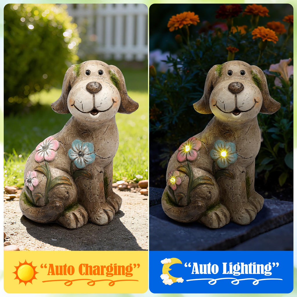 Smadeer Solar Dog Garden Statue with Light, Cute Outdoor Dog Decoration for Yard, Patio, Lawn Balcony, Animal Figurines Housewarming Gardening Gift, Crafted Gifts for Mom Women
