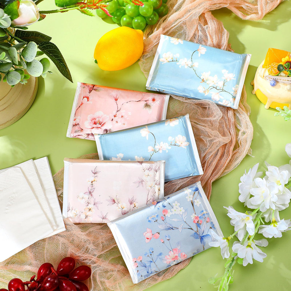 Tinlade 24 Packs Travel Size Tissue Pocket Slim Pack Facial 3 Ply Wallet Size Pocket Tissues for Travel Wedding Party Favors, 10 Sheets Each, 4 Styles(Flower)