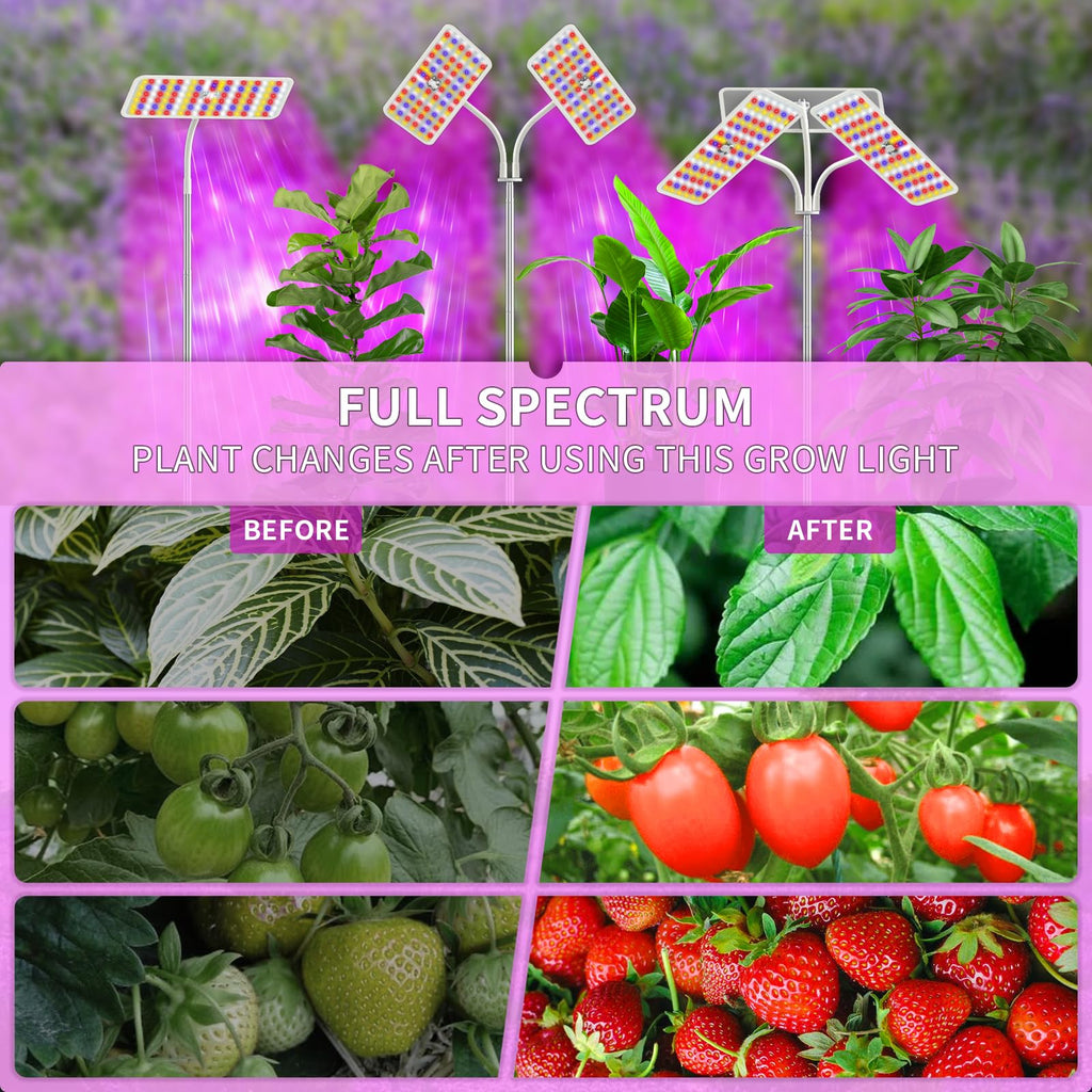 KINGPLUS 48W Grow Light for Indoor Plants with Stand, Tri-Head Plant Light